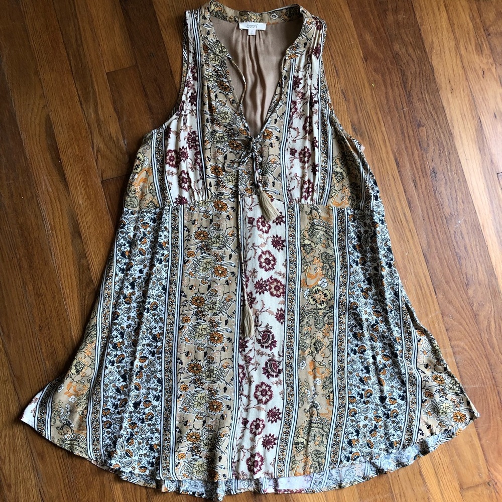 Tan floral print dress